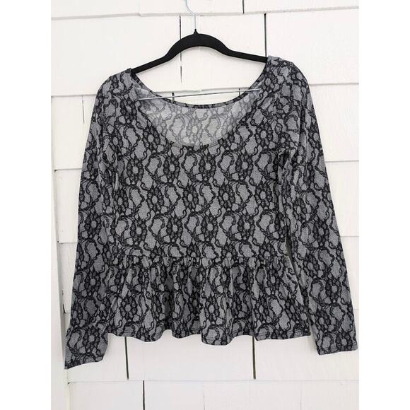 Lily Rose Women's Size Medium Top ~ Floral Print Scoop Neck Long Sleeve Peplum - Picture 2 of 8